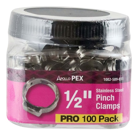 APOLLO PEX 1/2 in. Stainless Steel PEX Barb Pinch Clamp Jar (100-Pack), 100PK PXPC12100JR